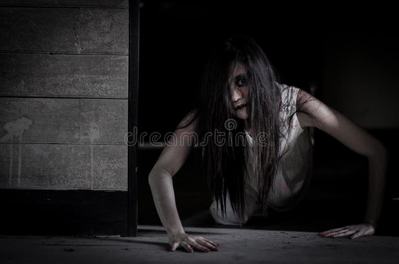 The Asian Ghost story girl in haunted house. The Asian Ghost story girl in haunted house