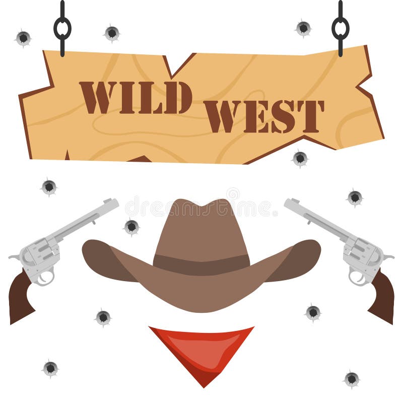 Het banner wilde westen met revolvers en een cowboyhoed royalty-vrije illustratie Het banner wilde westen met revolvers en een cowboyhoed royalty-vrije illustratie