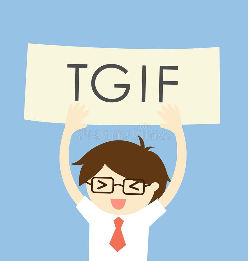 Het bedrijfsconcept, god zij dank het is Vrijdag of TGIF met een mens in gelukkig voelen en ontspant Vector illustratie royalty-vrije illustratie Het bedrijfsconcept, god zij dank het is Vrijdag of TGIF met een mens in gelukkig voelen en ontspant Vector illustratie royalty-vrije illustratie