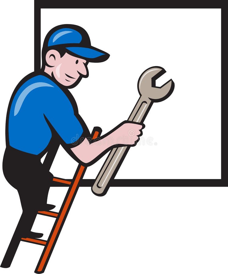 Het Beeldverhaal van manusje van allesclimbing ladder window vector illustratie