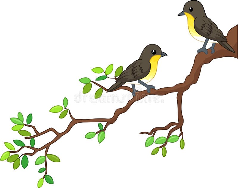 Het beeldverhaal van twee liedvogels op de lentetak stock illustratie Het beeldverhaal van twee liedvogels op de lentetak stock illustratie