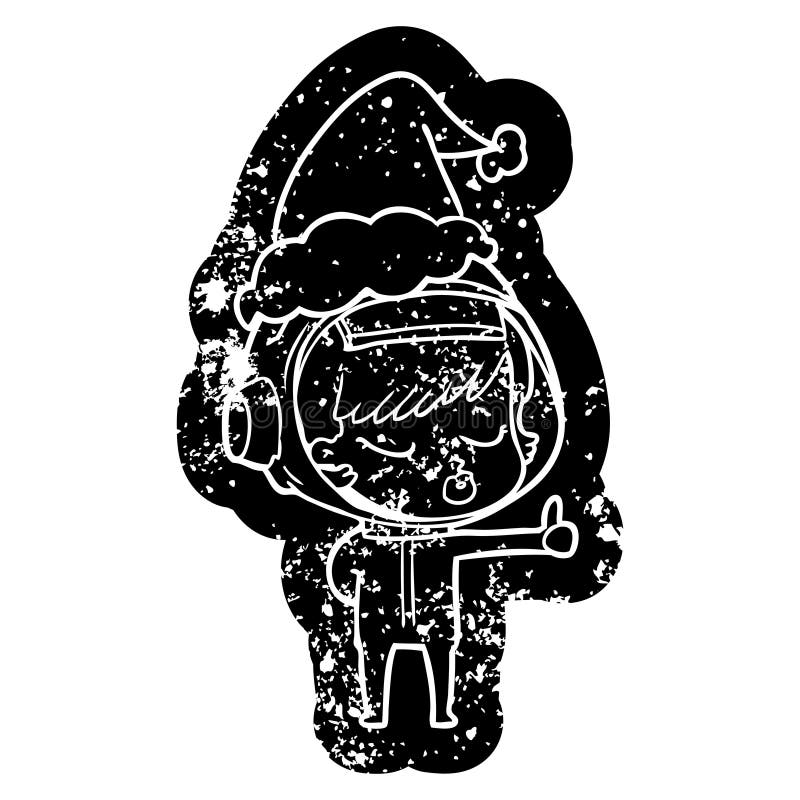 het beeldverhaal verontrustte pictogram van een mooi astronautenmeisje die duimen geven die omhoog santahoed dragen royalty-vrije illustratie het beeldverhaal verontrustte pictogram van een mooi astronautenmeisje die duimen geven die omhoog santahoed dragen royalty-vrije illustratie