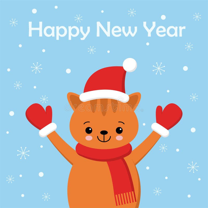Het beeldverhaalkarakter van Cat Kitten van de Kerstmisgember Een Leuk Katje die zich op blauwe achtergrond bevinden Vlakke ontwe stock illustratie Het beeldverhaalkarakter van Cat Kitten van de Kerstmisgember Een Leuk Katje die zich op blauwe achtergrond bevinden Vlakke ontwe stock illustratie