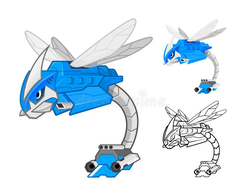 Robot Dragonfly Cartoon Character Include Flat Design and Outlined Version Vector Illustration. Robot Dragonfly Cartoon Character Include Flat Design and Outlined Version Vector Illustration