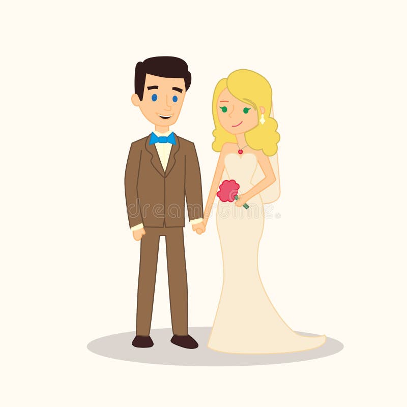 Het beeldverhaalkarakters van het huwelijkspaar Bruid en bruidegom vectorillustratie voor uitnodiging, het ontwerp van de groetka vector illustratie Het beeldverhaalkarakters van het huwelijkspaar Bruid en bruidegom vectorillustratie voor uitnodiging, het ontwerp van de groetka vector illustratie