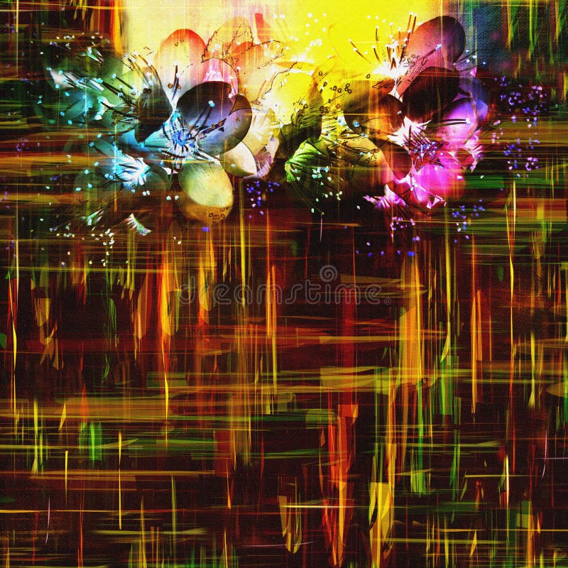Het begroeten van bloemenkaart met gestileerde glanzende bloemen op grunge geruite donkere achtergrond royalty-vrije illustratie Het begroeten van bloemenkaart met gestileerde glanzende bloemen op grunge geruite donkere achtergrond royalty-vrije illustratie