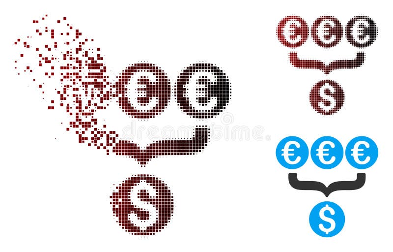 Het beschadigde Pictogram van de Omzettingsaggregator van de Pixel Halftone Euro Dollar royalty-vrije illustratie Het beschadigde Pictogram van de Omzettingsaggregator van de Pixel Halftone Euro Dollar royalty-vrije illustratie