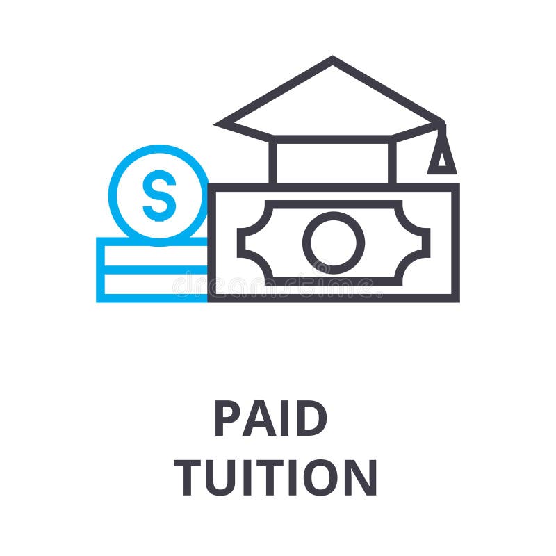 Paid tuition thin line icon, sign, symbol, illustation, linear concept vector. Paid tuition thin line icon, sign, symbol, illustation, linear concept vector