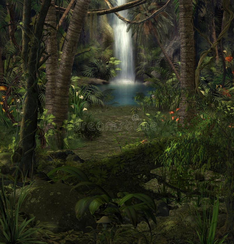 Het betoverende landschap van de wilderniswaterval vector illustratie Het betoverende landschap van de wilderniswaterval vector illustratie