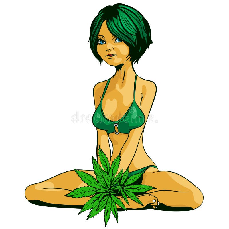 Het bikinimeisje met cannabis doorbladert Vector beeld vector illustratie Het bikinimeisje met cannabis doorbladert Vector beeld vector illustratie