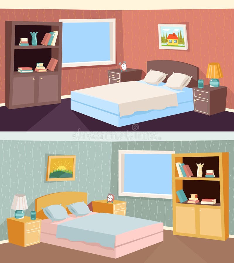 Het Binnenland van de de Flatwoonkamer van de beeldverhaalslaapkamer vector illustratie Het Binnenland van de de Flatwoonkamer van de beeldverhaalslaapkamer vector illustratie