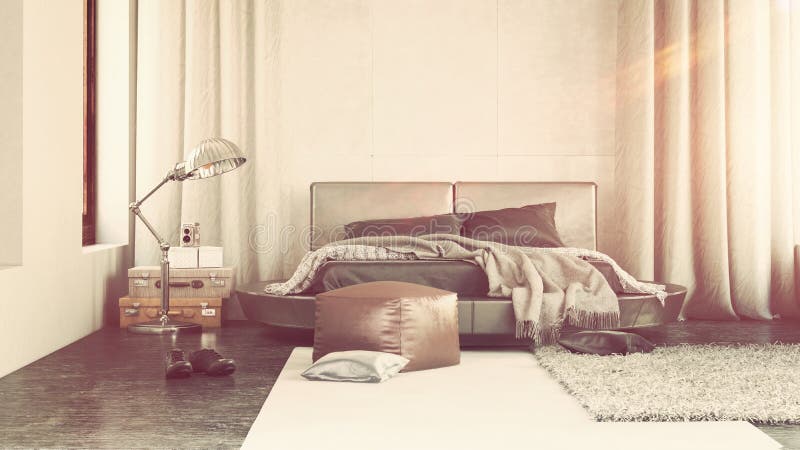Het binnenland van de luxeslaapkamer met grijs decor vector illustratie Het binnenland van de luxeslaapkamer met grijs decor vector illustratie