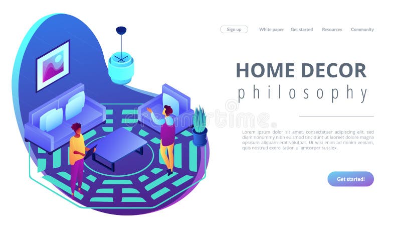 Het binnenlandse isometrische 3D landingspagina van Fengshui vector illustratie Het binnenlandse isometrische 3D landingspagina van Fengshui vector illustratie