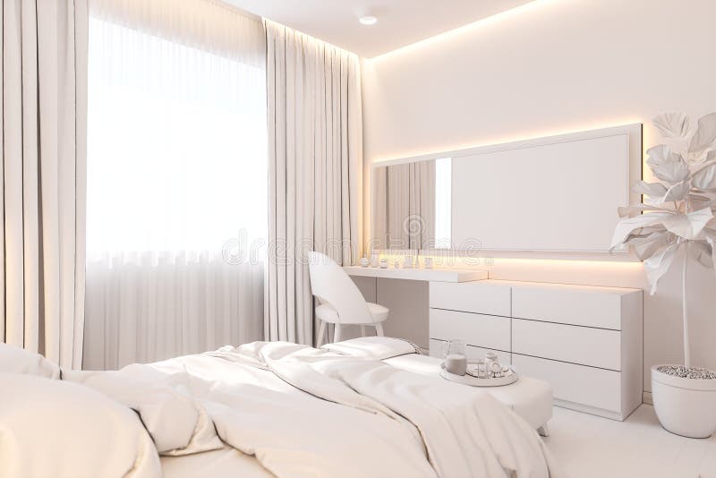 Het binnenlandse ontwerp van de hoofdslaapkamer in de Skandinavische stijl 3d illustratie van het binnenland zonder textuur vector illustratie Het binnenlandse ontwerp van de hoofdslaapkamer in de Skandinavische stijl 3d illustratie van het binnenland zonder textuur vector illustratie