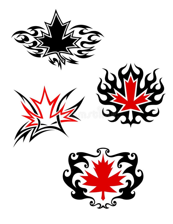 Maple leaf mascots in tattoo style for design. Maple leaf mascots in tattoo style for design