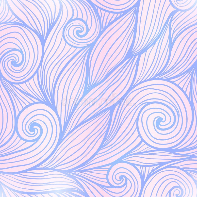 Het blauwe en roze in naadloze patroon van kleurenhand getrokken krullende golven vector illustratie Het blauwe en roze in naadloze patroon van kleurenhand getrokken krullende golven vector illustratie