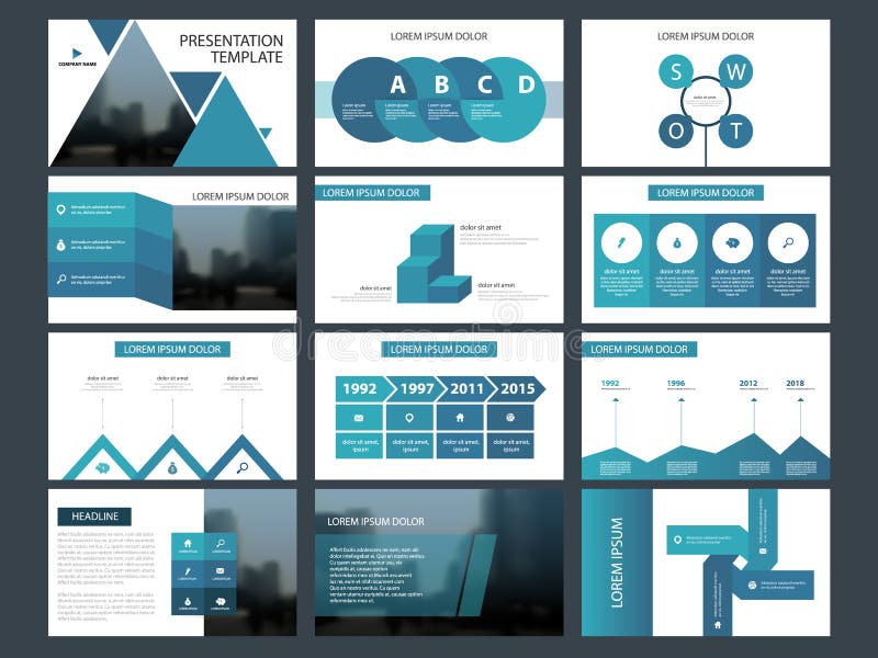 Het blauwe malplaatje van de de elementenpresentatie van de driehoeksbundel infographic bedrijfs jaarverslag, brochure, pamflet