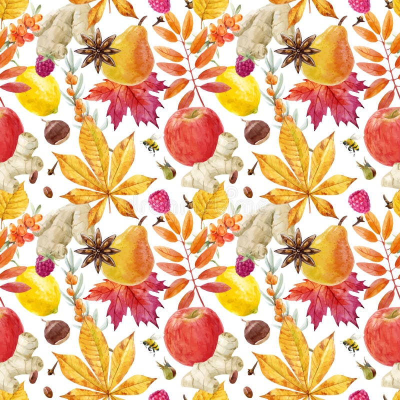 Het bloemen vectorpatroon van de waterverfherfst stock illustratie Het bloemen vectorpatroon van de waterverfherfst stock illustratie