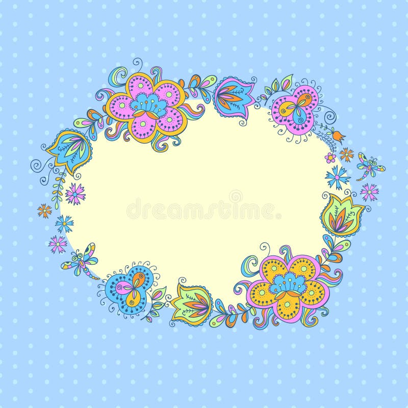 Fantasy floral hand drawn vector vignette in clear and cheerful tones. Fantasy floral hand drawn vector vignette in clear and cheerful tones