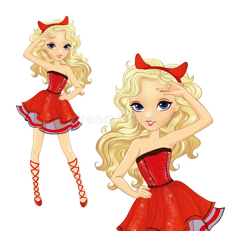Blond meisje verkleed als duivel royalty-vrije illustratie