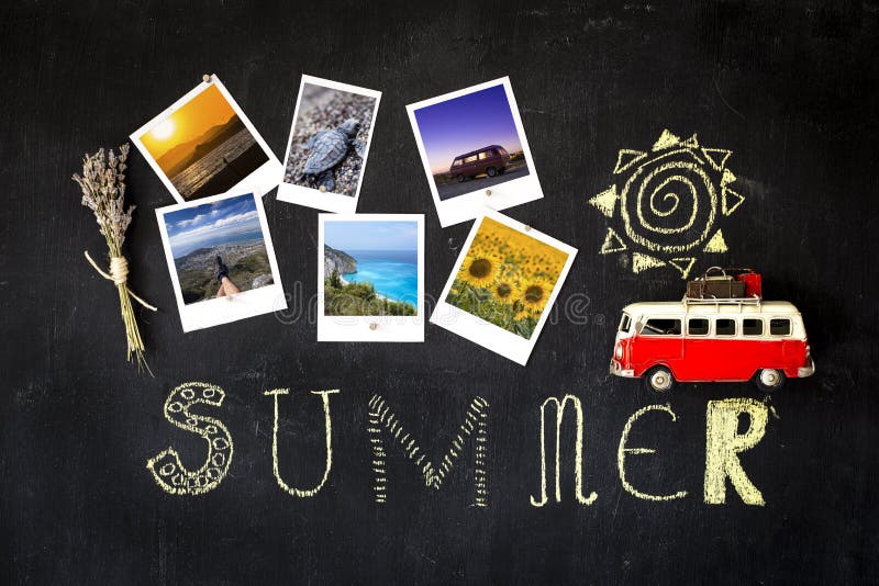 Het bord van het de zomerthema met retro kaders met fotografen sel stock afbeeldingen Het bord van het de zomerthema met retro kaders met fotografen sel stock afbeeldingen