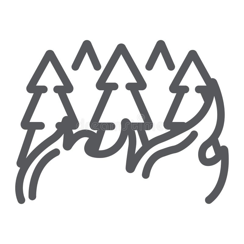 Het bos op het pictogram, de brandwond en de ramp van de brandlijn, brandende bomen ondertekent, vectorafbeeldingen, een lineair royalty-vrije illustratie Het bos op het pictogram, de brandwond en de ramp van de brandlijn, brandende bomen ondertekent, vectorafbeeldingen, een lineair royalty-vrije illustratie