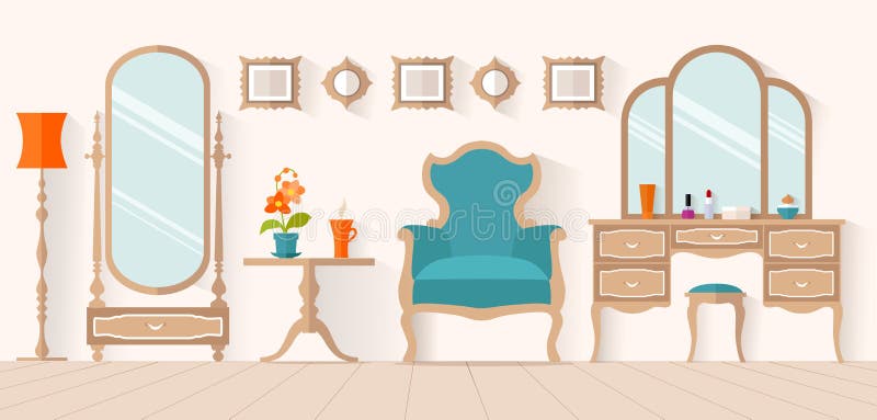 Het boudoir van vrouwen Binnenlands ontwerp, vectorkleedkamer stock illustratie Het boudoir van vrouwen Binnenlands ontwerp, vectorkleedkamer stock illustratie