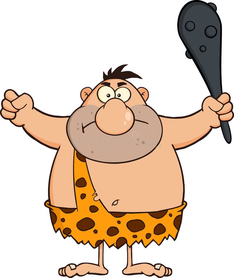 Het boze Karakter die van het Holbewonerbeeldverhaal een Club houden vector illustratie Het boze Karakter die van het Holbewonerbeeldverhaal een Club houden vector illustratie