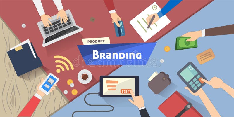 Het brandmerken concept, Creatief idee, digitale marketing op Desktop vectorillustratie vector illustratie Het brandmerken concept, Creatief idee, digitale marketing op Desktop vectorillustratie vector illustratie