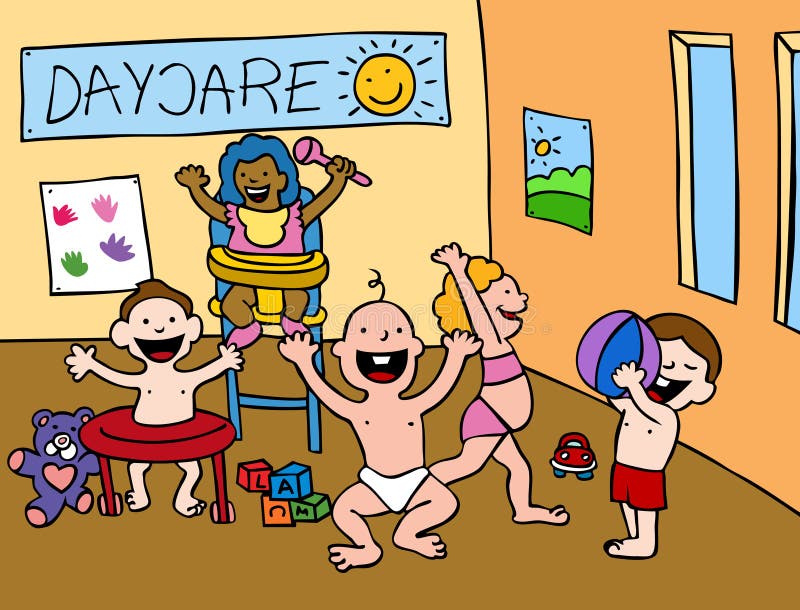 Cartoon of children playing in a daycare center. Cartoon of children playing in a daycare center.