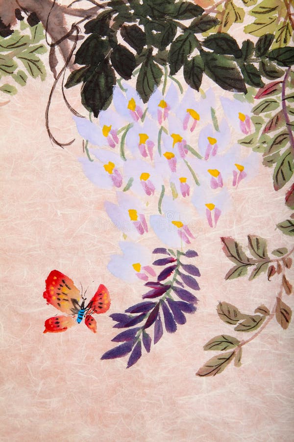 Het Chinese schilderen van bloemen en vlinder vector illustratie Het Chinese schilderen van bloemen en vlinder vector illustratie