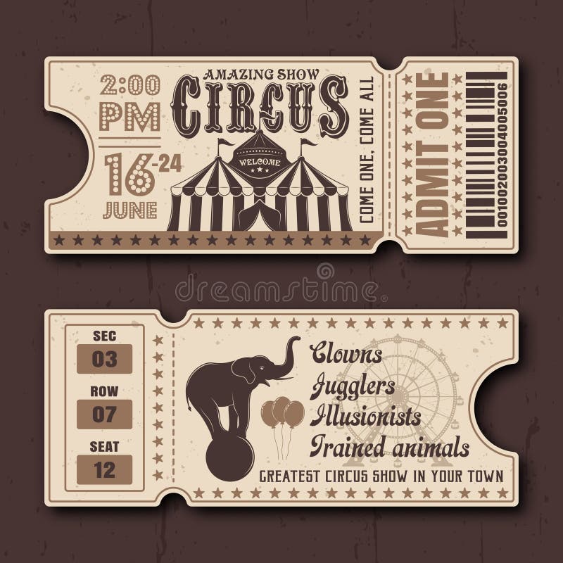 Het circus toont horizontale kaartjes vectormalplaatjes stock illustratie Het circus toont horizontale kaartjes vectormalplaatjes stock illustratie