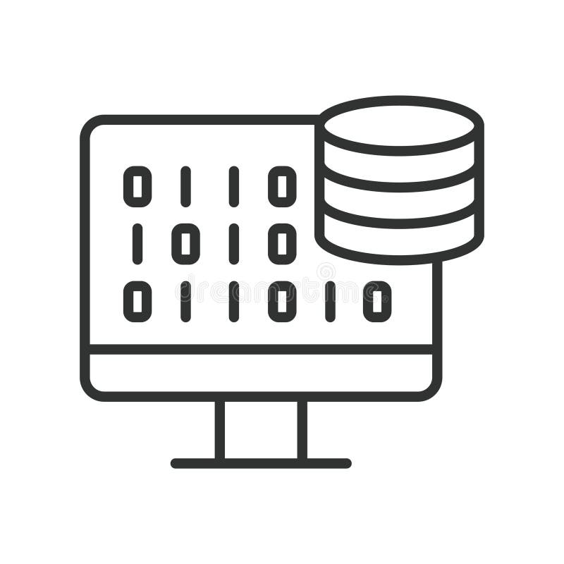 Het coderingspictogram van het gegevensbestand in lijnontwerp. database codering van gegevensstructuur sql query op witte achtergr royalty-vrije illustratie