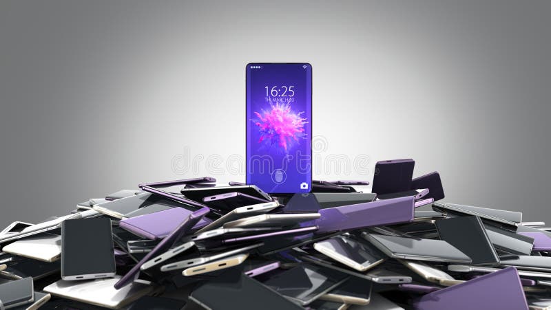 Het concept flagman de model van het volledige schermsmartphones van Modern willekeurige 3d kleur geeft op grijze gradiënt terug stock illustratie Het concept flagman de model van het volledige schermsmartphones van Modern willekeurige 3d kleur geeft op grijze gradiënt terug stock illustratie