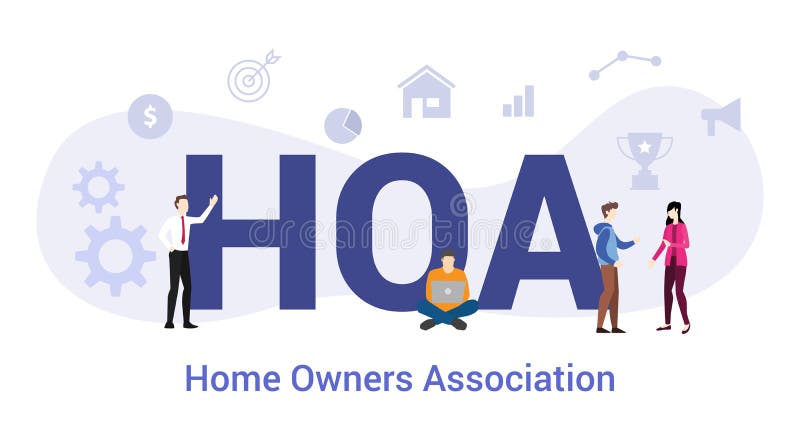 Het concept van de huiseigenaren van Hoa vereniging met groot woord of tekst en teammensen met moderne vlakke stijl - vector