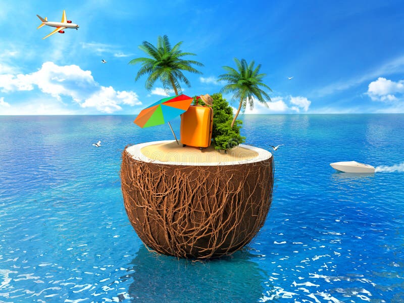 Het concept van de vakantie Palm, koffer en een paraplu vector illustratie Het concept van de vakantie Palm, koffer en een paraplu vector illustratie