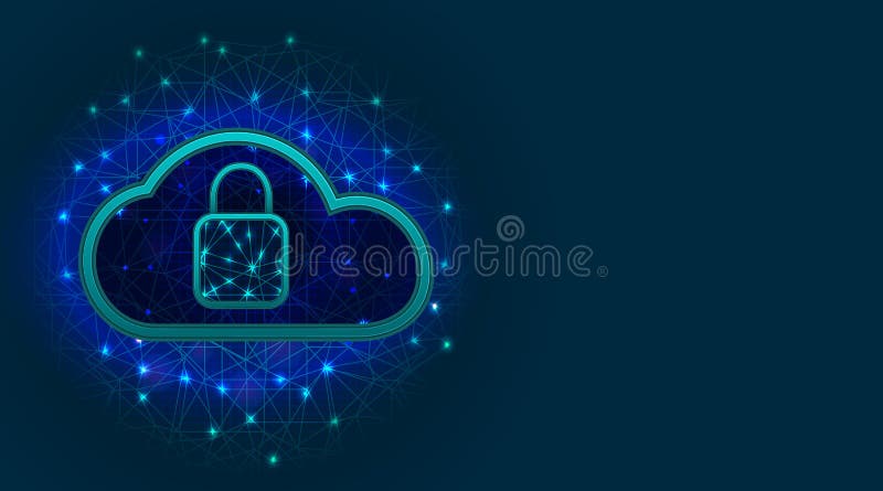 Het Concept van de Veiligheid van Cyber Wolkenopslag met gegevensbeschermingtechnologie, hangslotpictogram op abstracte veelhoeki royalty-vrije illustratie Het Concept van de Veiligheid van Cyber Wolkenopslag met gegevensbeschermingtechnologie, hangslotpictogram op abstracte veelhoeki royalty-vrije illustratie