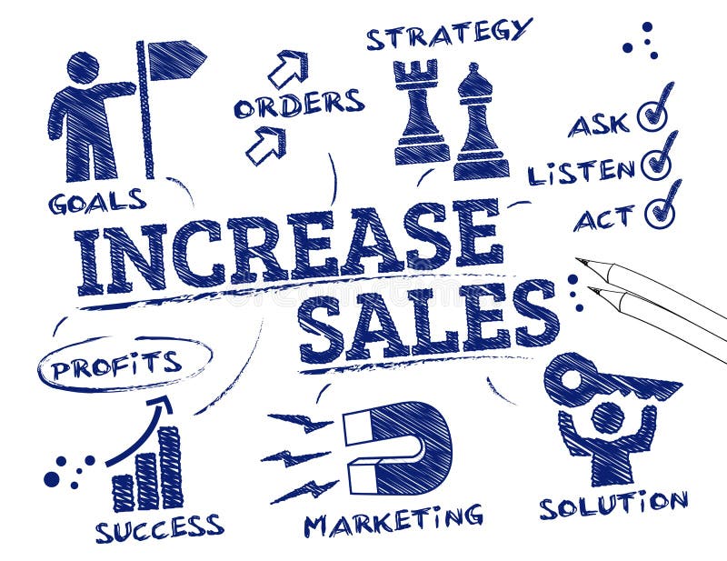 Increase sales. Chart with keywords and icons. Increase sales. Chart with keywords and icons