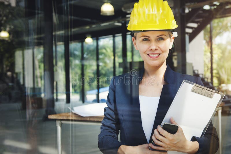 Het Concept van Engineer Construction Design van de onderneemsterarchitect stock afbeelding Het Concept van Engineer Construction Design van de onderneemsterarchitect stock afbeelding