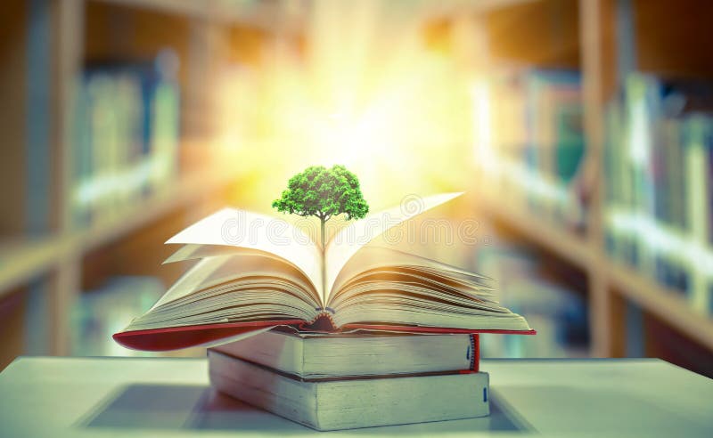 The concept of education by planting a tree of knowledge in the opening of an old book in the library and the magical magic of light that flies to the destination of success. Beautiful background. The concept of education by planting a tree of knowledge in the opening of an old book in the library and the magical magic of light that flies to the destination of success. Beautiful background