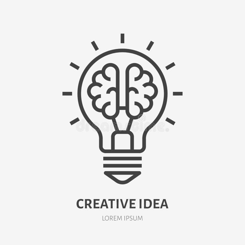 Het creatieve pictogram van de idee vlakke lijn Hersenen in lightbulb vectorillustratie Verdun teken van innovatie, oplossing, on