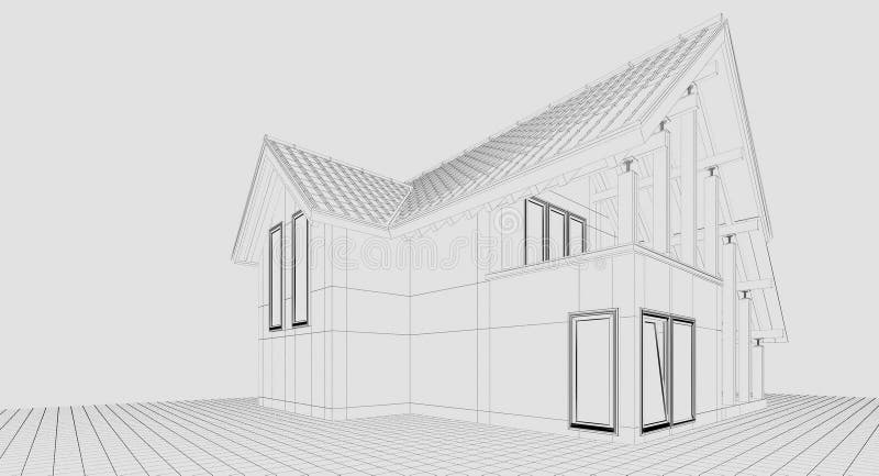 3D rendering. A small country house. Illustration of a two-storey house. For a small family. Styling. Performed as a linear illustration. To illustrate the construction company. 3D rendering. A small country house. Illustration of a two-storey house. For a small family. Styling. Performed as a linear illustration. To illustrate the construction company.