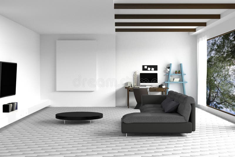 Het 3D Teruggeven: Illustratie Van Wit Woonkamer Binnenlands Ontwerp ... Het 3D Teruggeven: Illustratie Van Wit Woonkamer Binnenlands Ontwerp ...