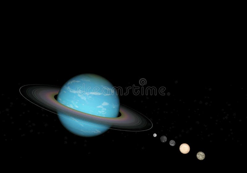 het 3d teruggeven van de planeet Uranus en manen in de ruimte royalty-vrije illustratie het 3d teruggeven van de planeet Uranus en manen in de ruimte royalty-vrije illustratie