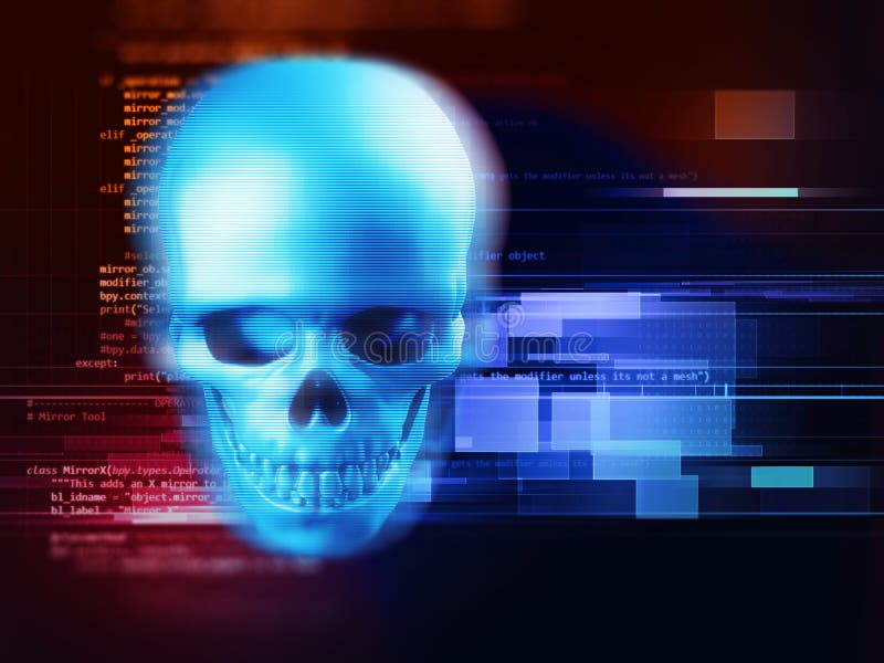 het 3d teruggeven van schedel op technologieachtergrond vector illustratie het 3d teruggeven van schedel op technologieachtergrond vector illustratie