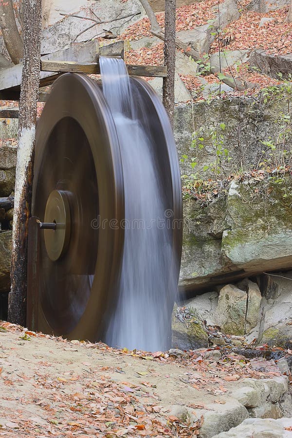 Het dalende water maakt waterradrotatie