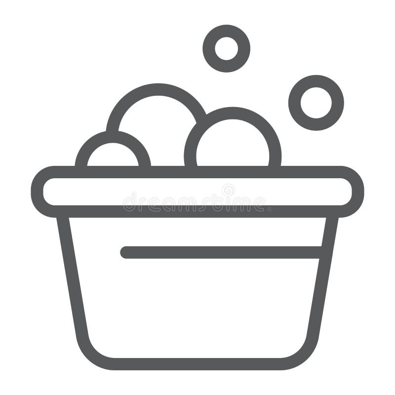Het de lijnpictogram van de wasserijemmer, maakt schoon en wast, bassin met schuimteken, vectorafbeeldingen, een lineair patroon vector illustratie Het de lijnpictogram van de wasserijemmer, maakt schoon en wast, bassin met schuimteken, vectorafbeeldingen, een lineair patroon vector illustratie