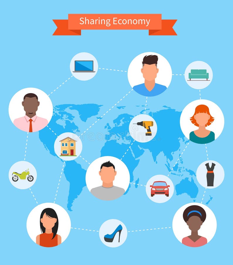 Het delen van economie en slim consumptieconcept stock illustratie Het delen van economie en slim consumptieconcept stock illustratie