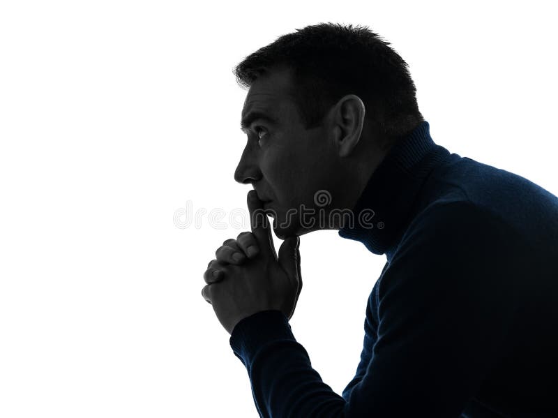 Het denken van de mens ernstig peinzend silhouetportret royalty-vrije stock foto Het denken van de mens ernstig peinzend silhouetportret royalty-vrije stock foto