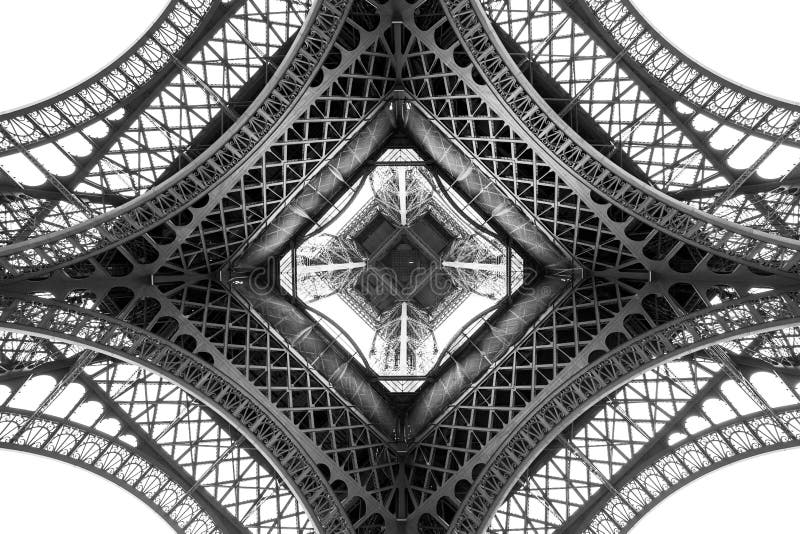 Het detail van de de Torenarchitectuur van Eiffel, bodemmening Unieke hoek
